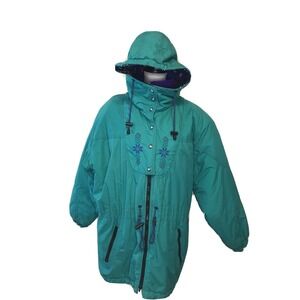 VTG 80s Edelweiss Womens Ski Snow Jacket Sz Large Purple Green Hooded Zip